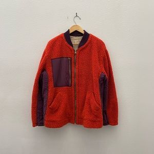 FREE PEOPLE WE THE FREE red purple fleece bomber jacket